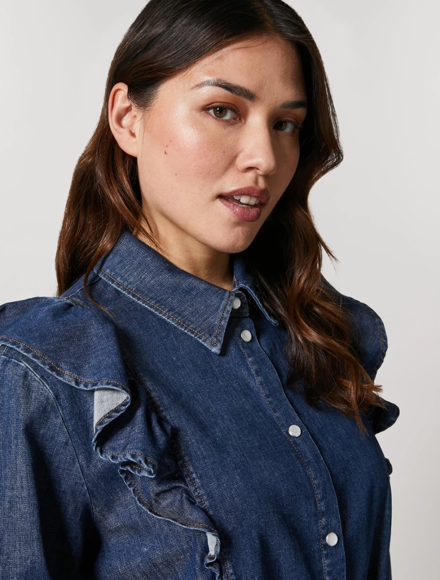 Marina Rinaldi Women's Dark Navy Stretch Denim Shirt - Comfort Fit Long Sleeve Tops