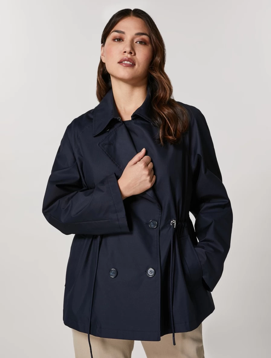 Women's Dark Navy Cotton-Blend Raincoat by Marina Rinaldi – Water-Resistant Trench Coat