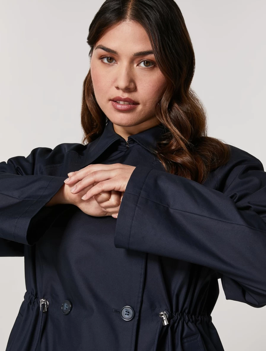 Women's Dark Navy Cotton-Blend Raincoat by Marina Rinaldi – Water-Resistant Trench Coat