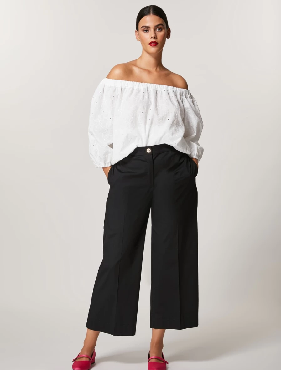 "Marina Rinaldi Women's Black Cotton Twill Trousers"