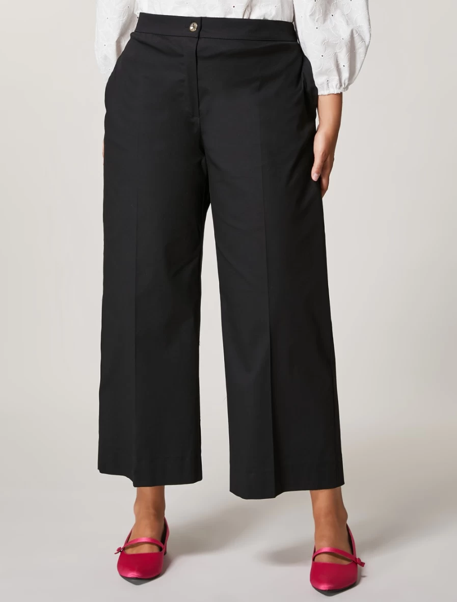 "Marina Rinaldi Women's Black Cotton Twill Trousers"