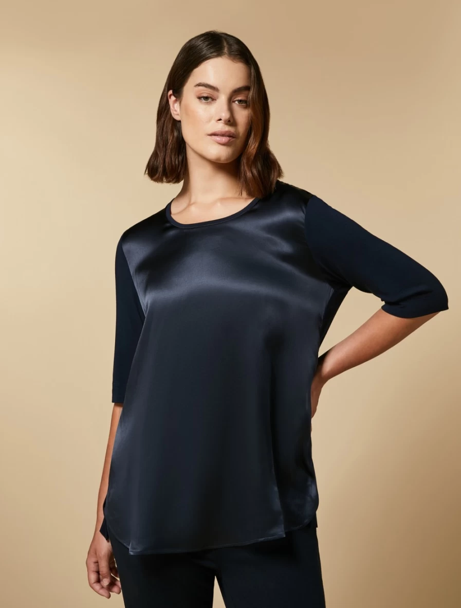 Marina Rinaldi Women's Dark Navy Silk & Jersey Blend T-Shirt