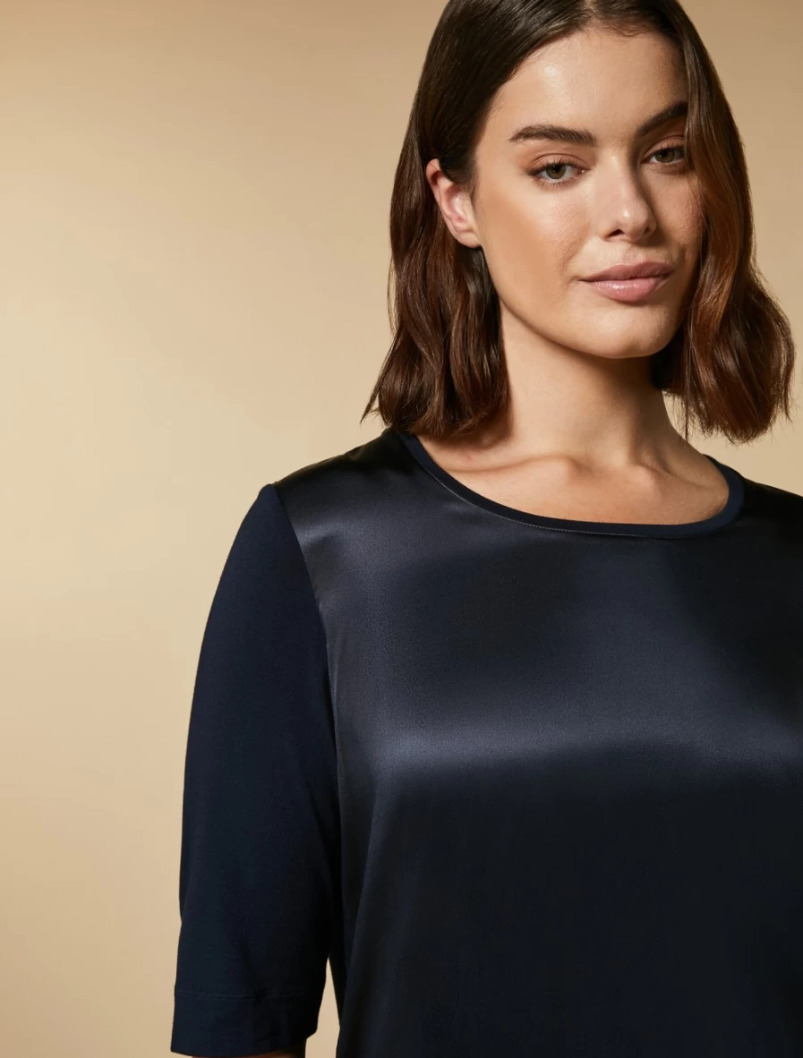 Marina Rinaldi Women's Dark Navy Silk & Jersey Blend T-Shirt