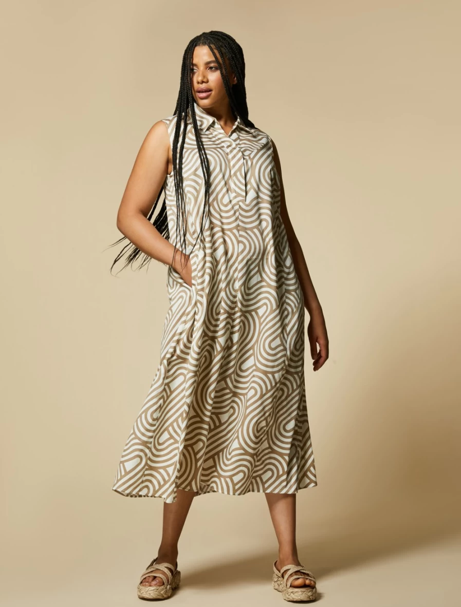 Marina Rinaldi Women's Sand Printed Poplin Dress