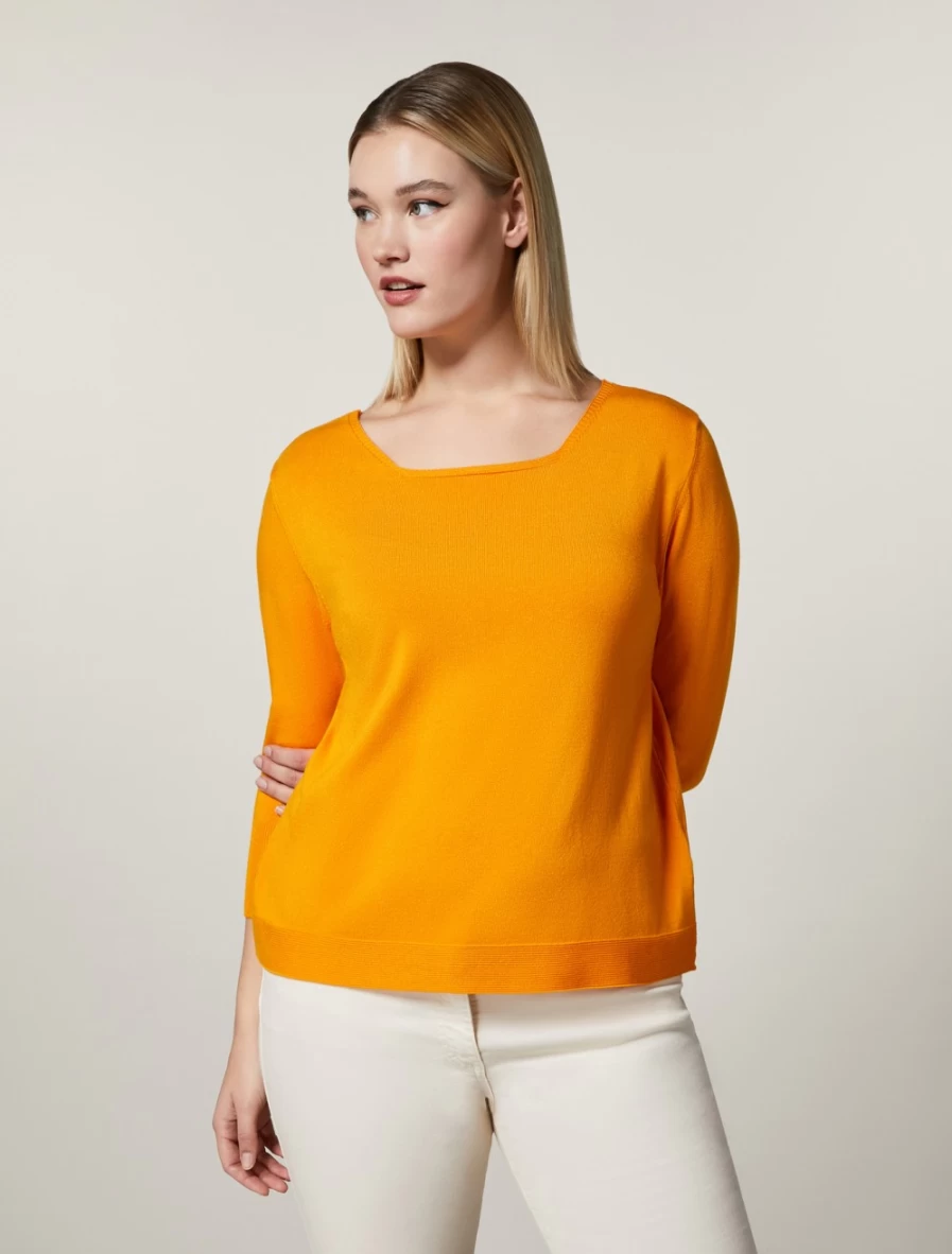 Marina Rinaldi Women's Orange Viscose Knit Sweater Soft Yarn Pullover