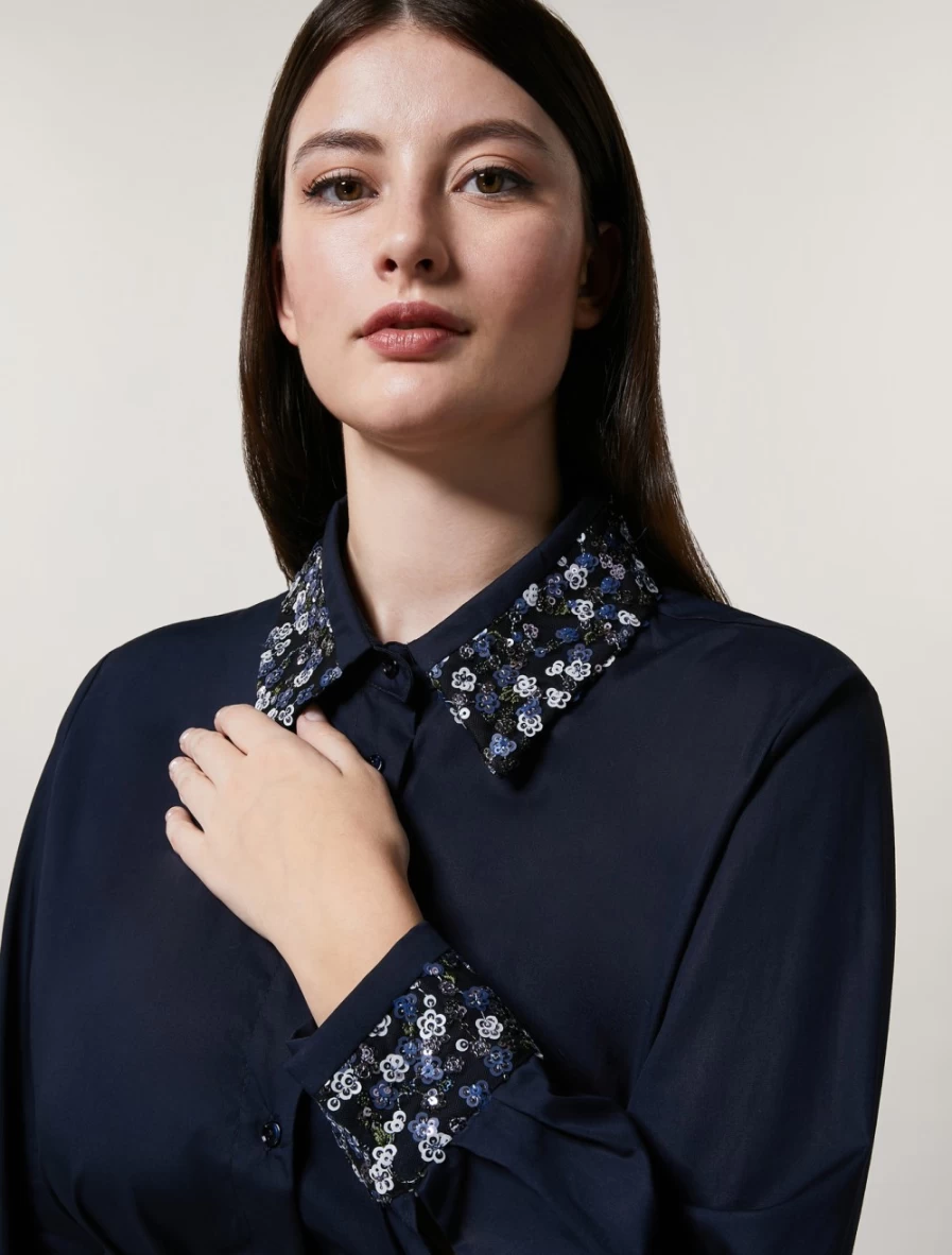 Marina Rinaldi Women's Dark Navy Cotton Embroidered Tulle Shirt