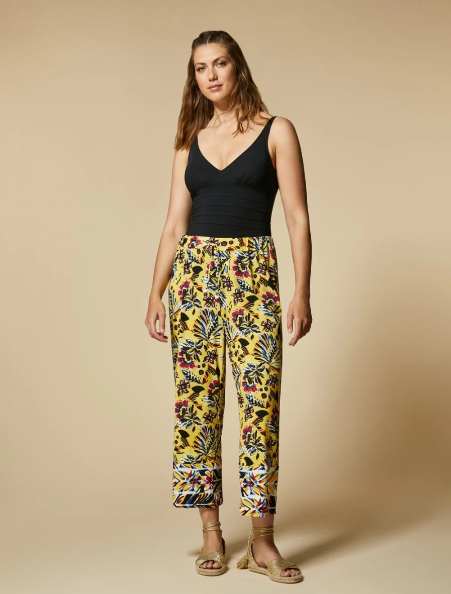 "Marina Rinaldi Women's Yellow Printed Cropped Trousers"