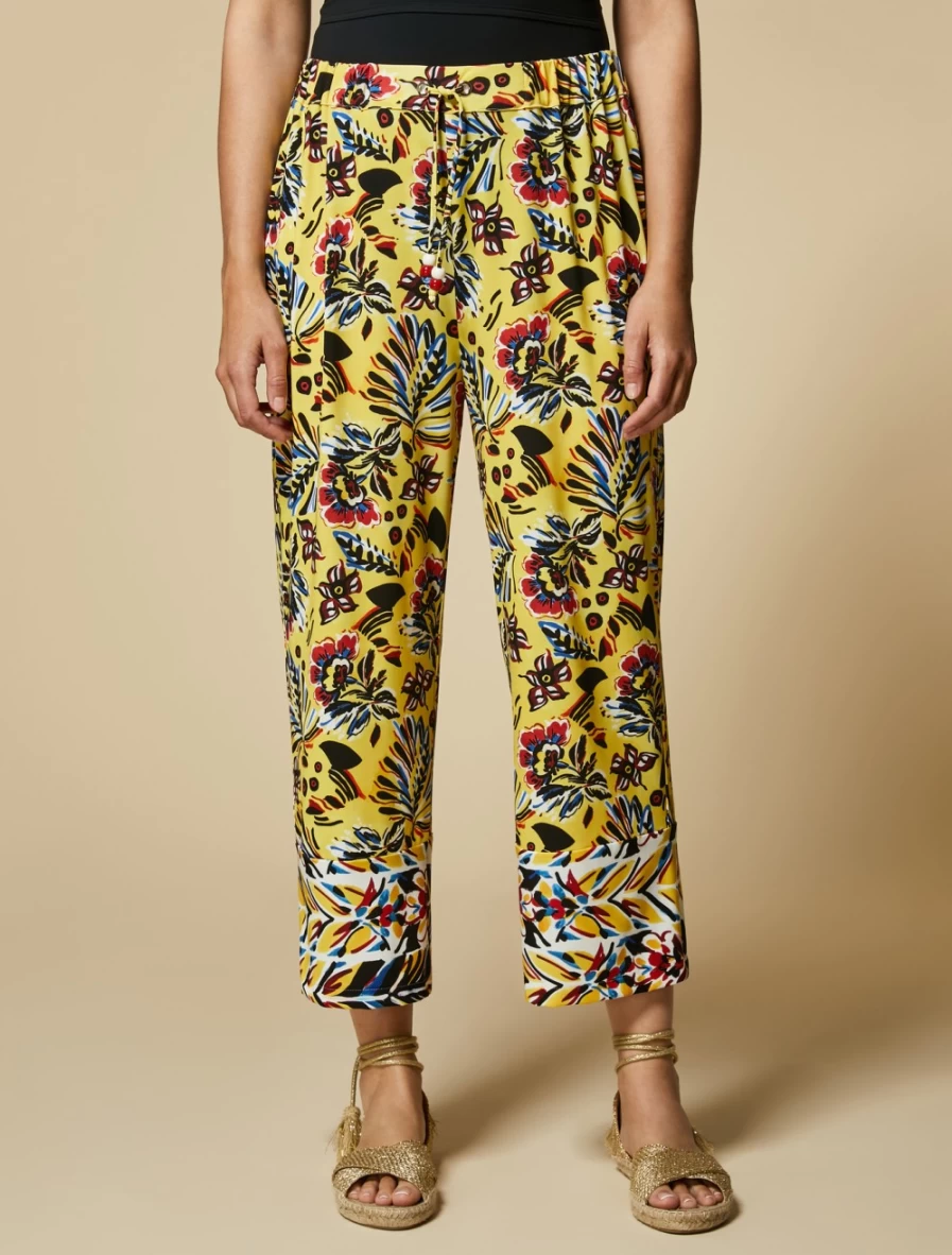"Marina Rinaldi Women's Yellow Printed Cropped Trousers"