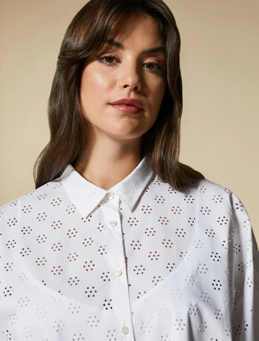 "Marina Rinaldi Women's White Embroidered Poplin Shirt"
