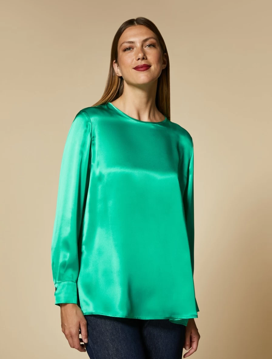 Marina Rinaldi Women's Dark Green Silk Satin Blouse
