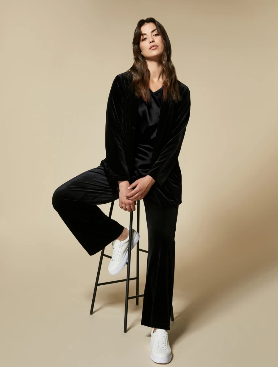 Marina Rinaldi Women's Black Fluid Velvet Jersey Blazer - Elegant Tailored Jacket