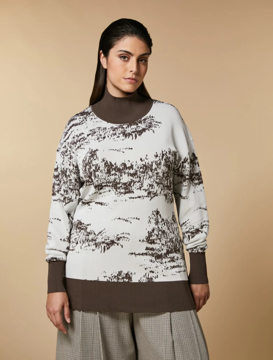 "Marina Rinaldi Women's White Jacquard Viscose Sweater - Elegant Knit Top"