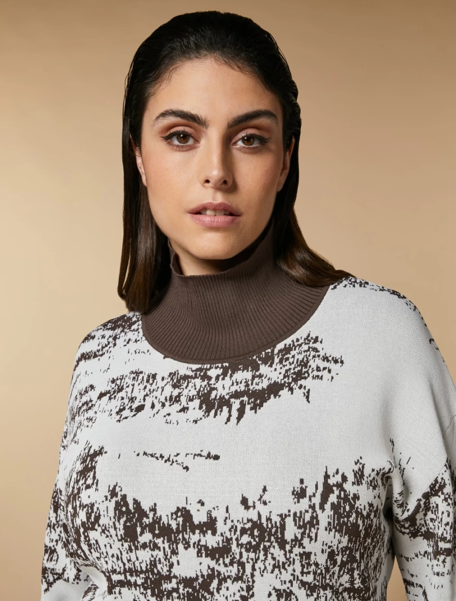 "Marina Rinaldi Women's White Jacquard Viscose Sweater - Elegant Knit Top"