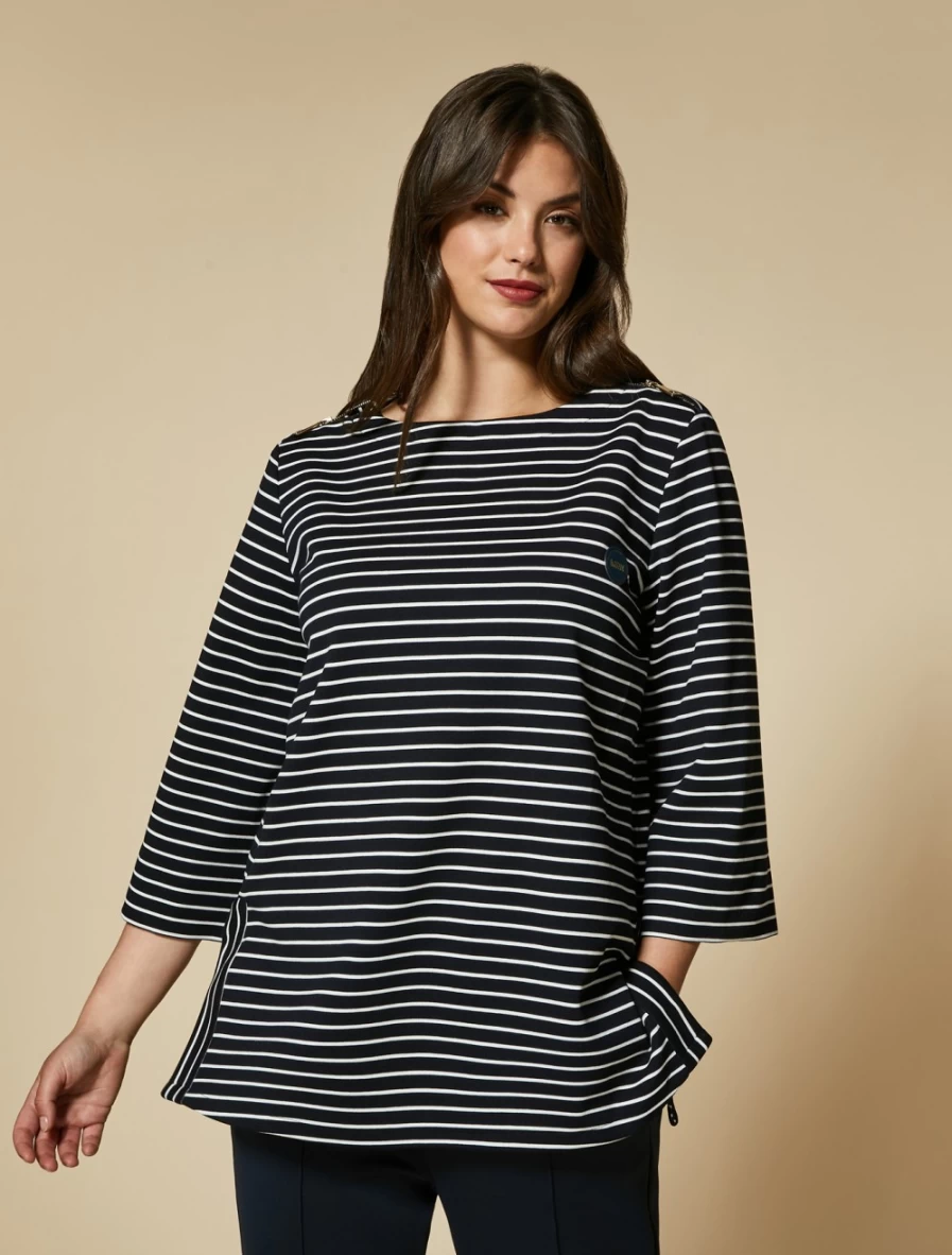 "Marina Rinaldi Women's Dark Navy Jersey Sweatshirt - Comfortable & Stylish Pullover"