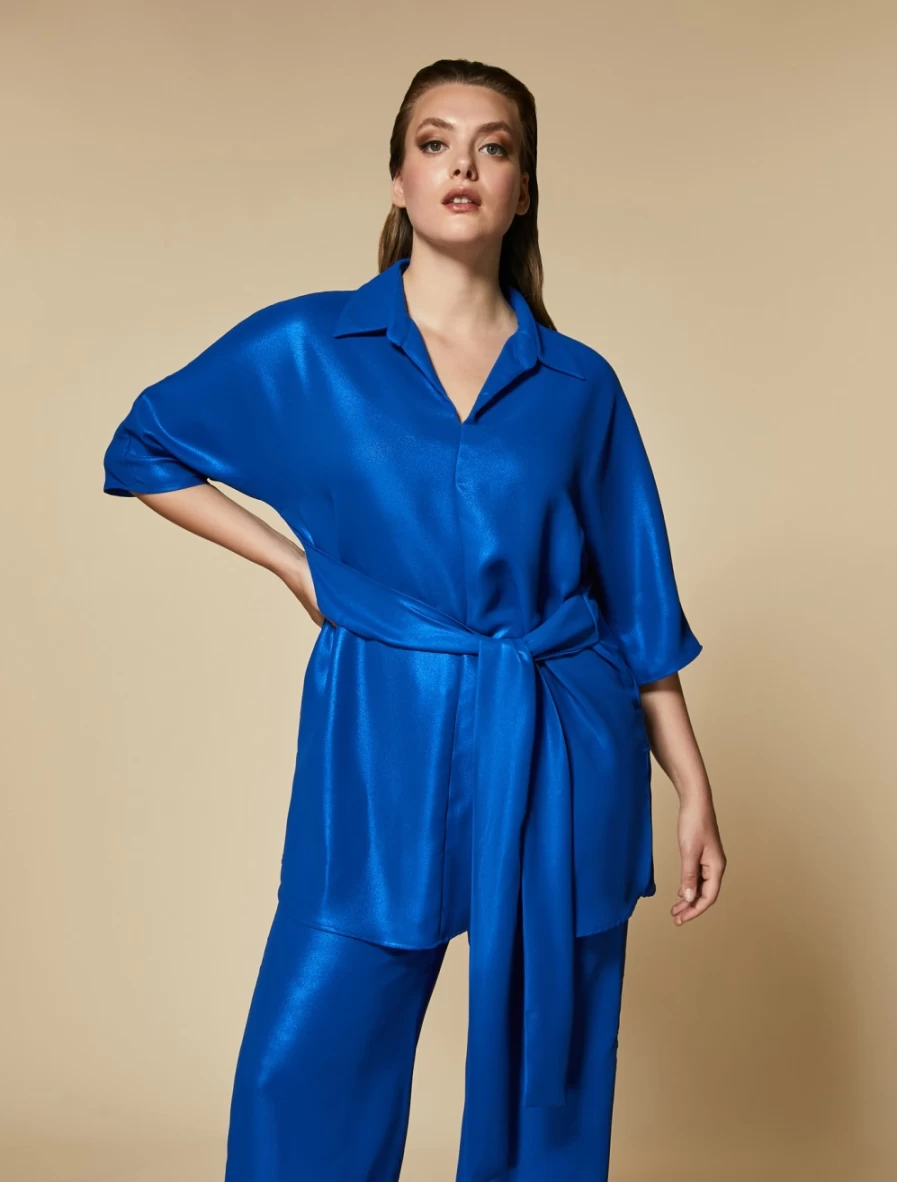 Marina Rinaldi Women's China Blue Iridescent Fabric Tunic Top