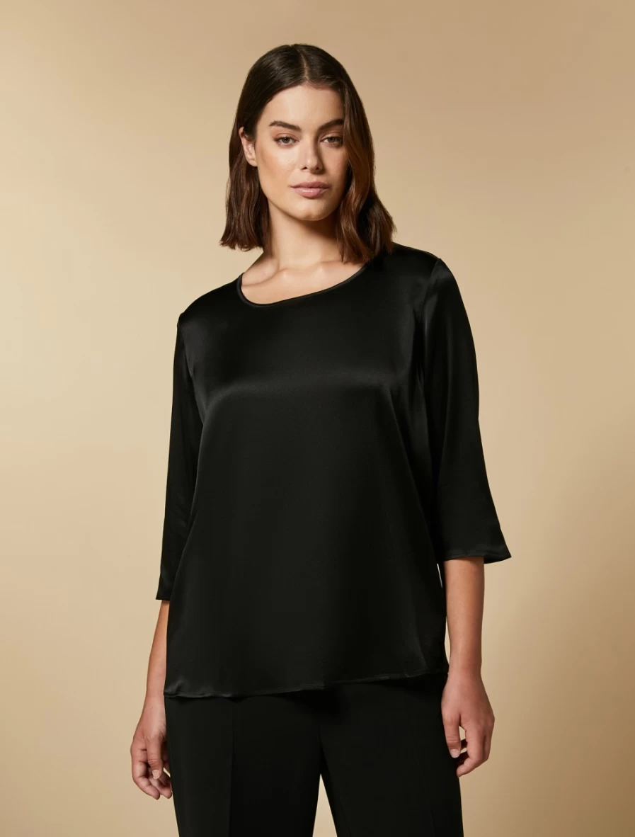 "Marina Rinaldi Women's Black Lightweight Satin Blouse – Elegant & Comfortable Top"