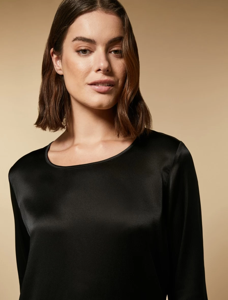 "Marina Rinaldi Women's Black Lightweight Satin Blouse – Elegant & Comfortable Top"