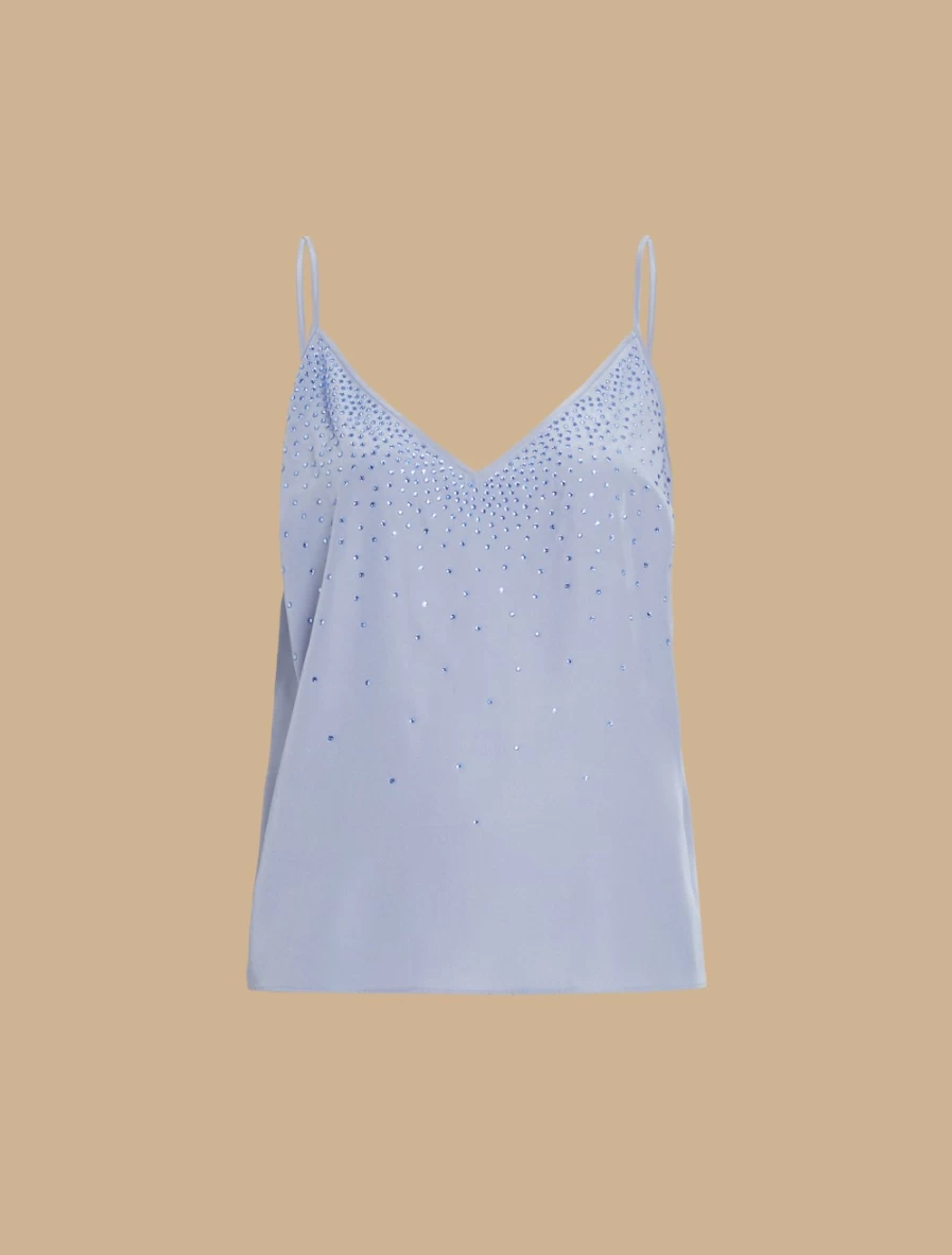 "Marina Rinaldi Women's Ski Blue Rhinestone Embellished Crepe De Chine Blouse"