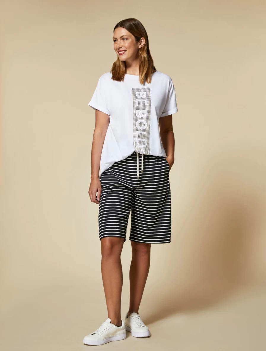 Marina Rinaldi Women's Dark Navy Striped Jersey Shorts | Comfortable Casual Shorts