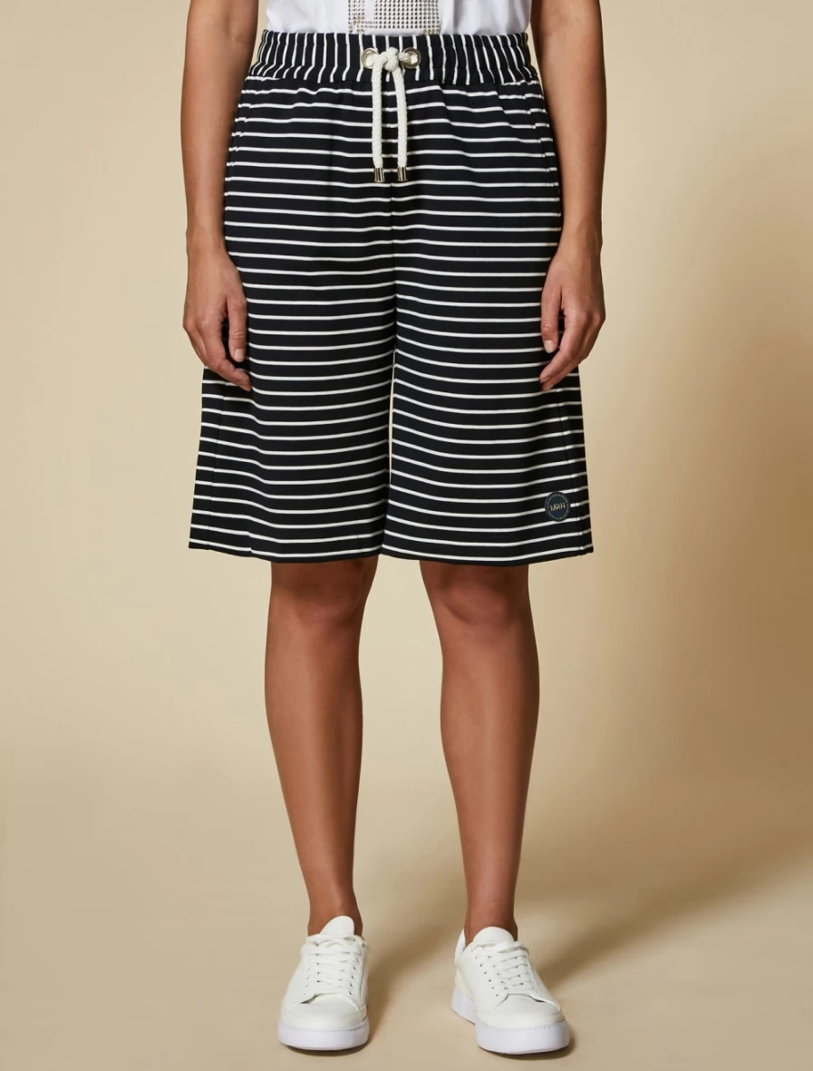 Marina Rinaldi Women's Dark Navy Striped Jersey Shorts | Comfortable Casual Shorts
