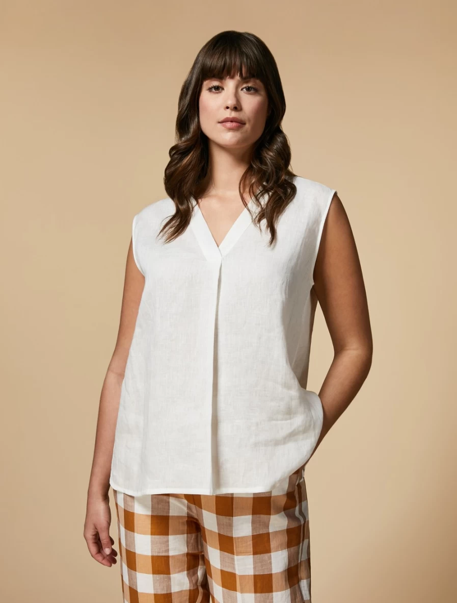 "Marina Rinaldi Women's White Linen Top – Elegant & Breathable Summer Blouse"