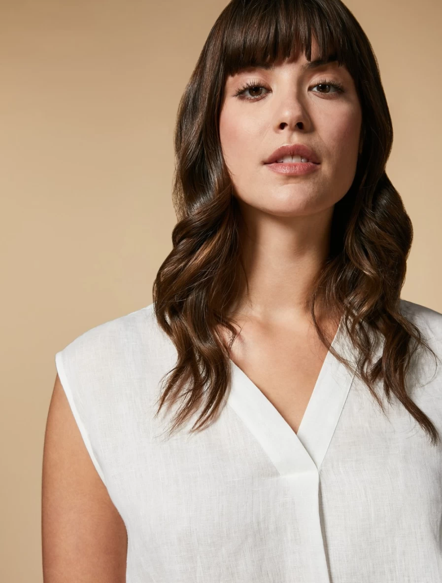 "Marina Rinaldi Women's White Linen Top – Elegant & Breathable Summer Blouse"