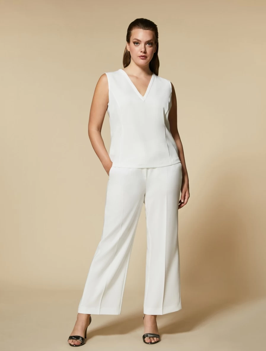 "Marina Rinaldi Women's White Triacetate Comfort Trousers – Soft & Stylish"