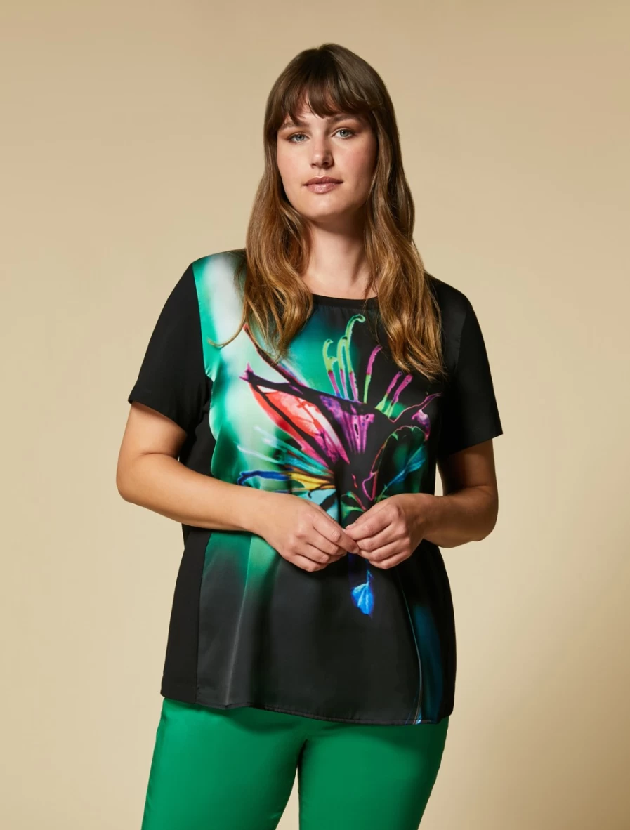 Marina Rinaldi Women's Green Satin Jersey T-Shirt