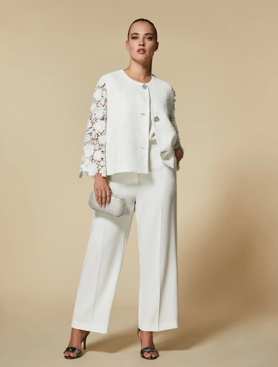 Marina Rinaldi Women's White Yarn-Dyed Fabric Jacket