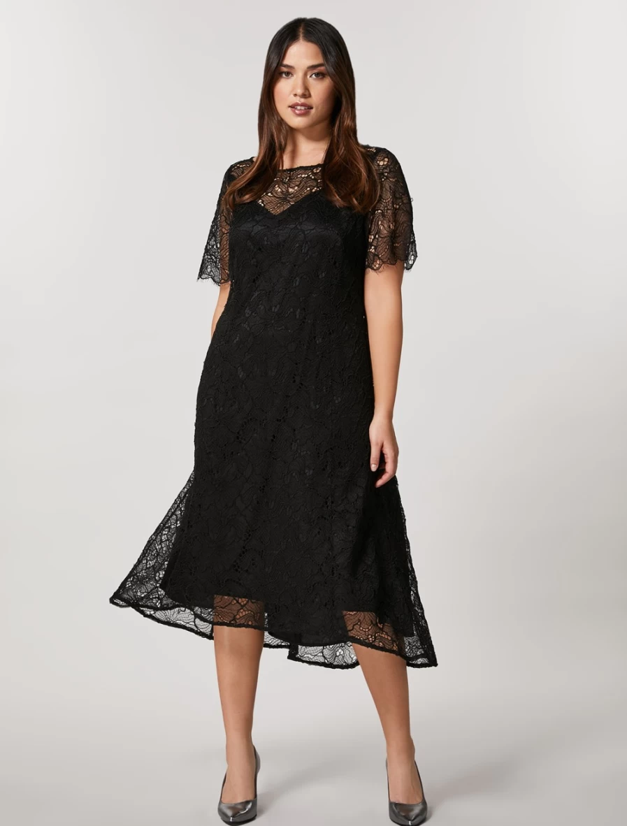 Marina Rinaldi Women's Black Rebrod Lace Dress - Elegant & Stylish