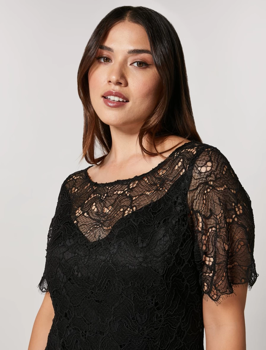 Marina Rinaldi Women's Black Rebrod Lace Dress - Elegant & Stylish