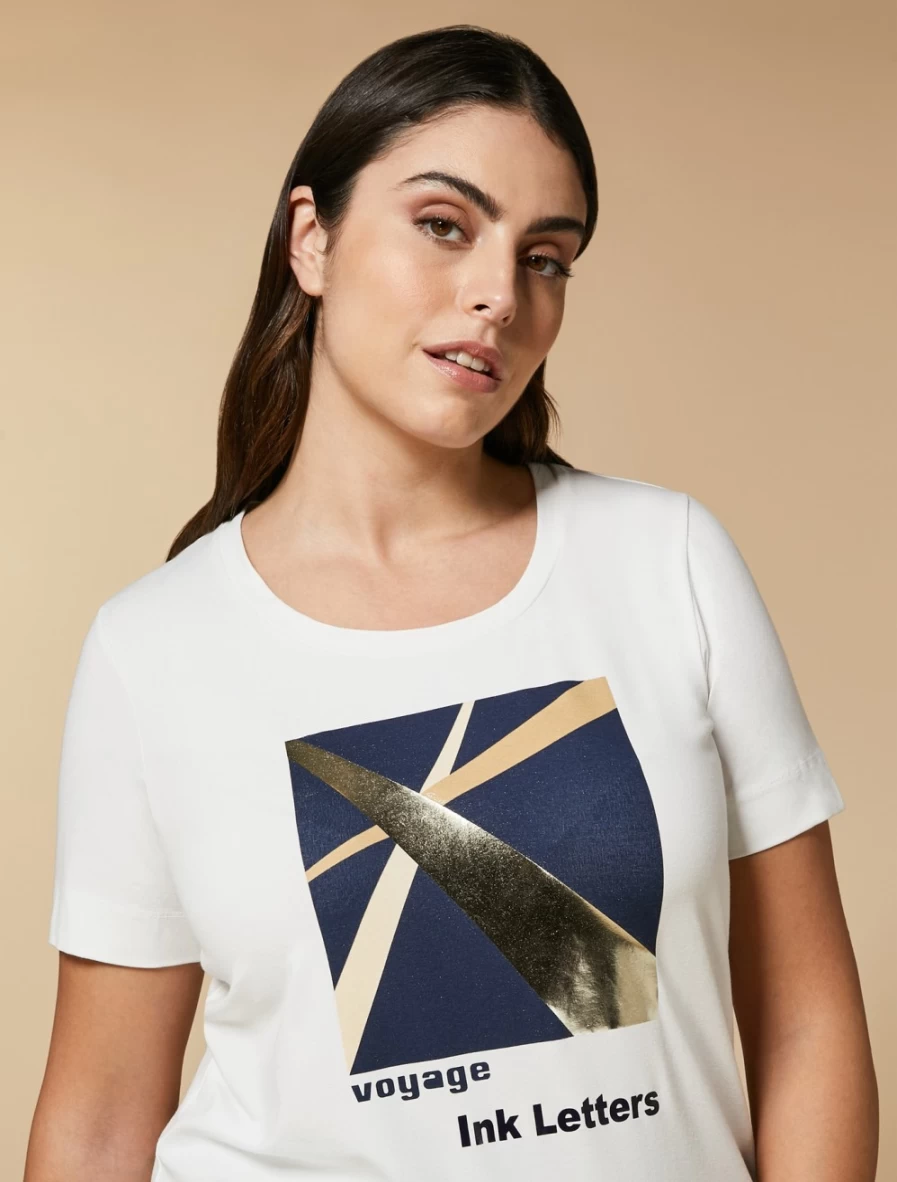 Marina Rinaldi Women's White Print-Embellished Jersey T-Shirt