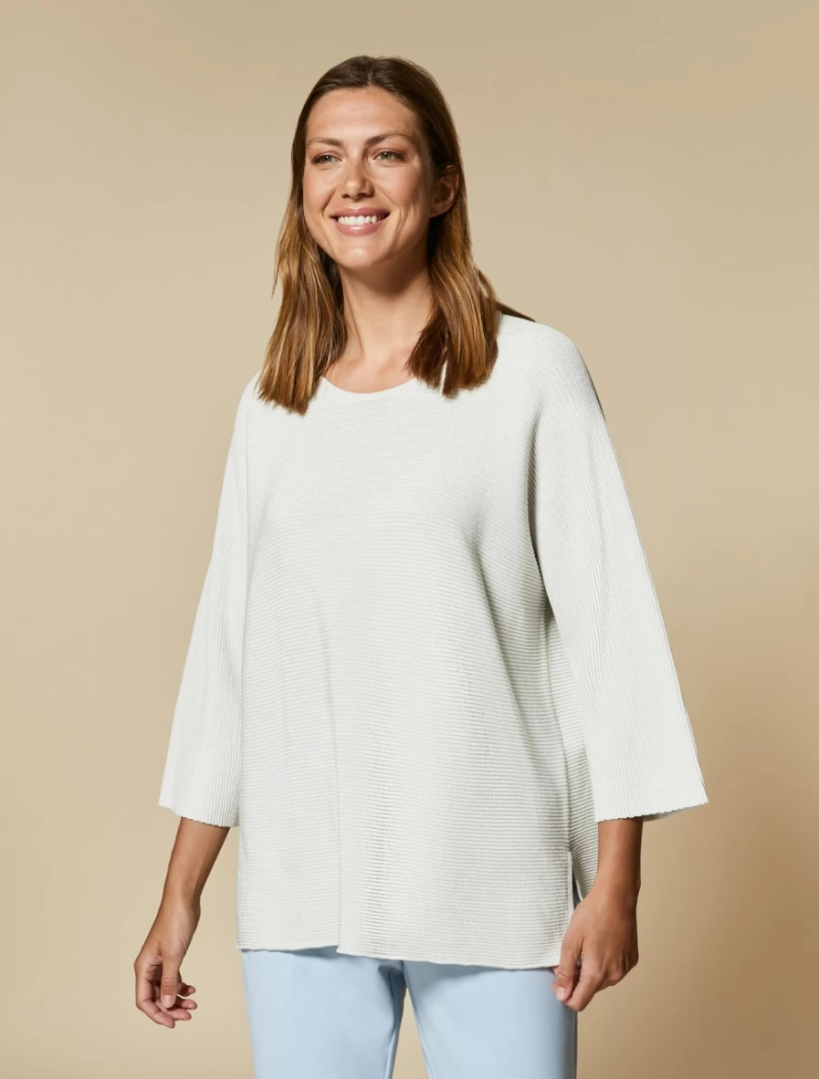 Marina Rinaldi Women's White Lurex Cotton Sweater - Elegant Knit Top for Women