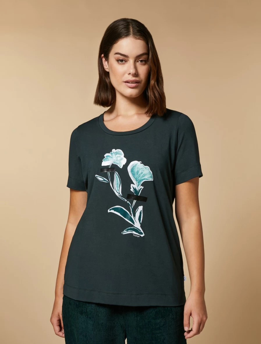 Marina Rinaldi Women's Dark Green Print-Embellished Jersey T-Shirt
