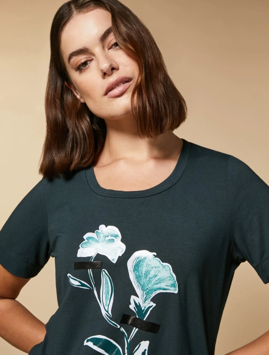 Marina Rinaldi Women's Dark Green Print-Embellished Jersey T-Shirt