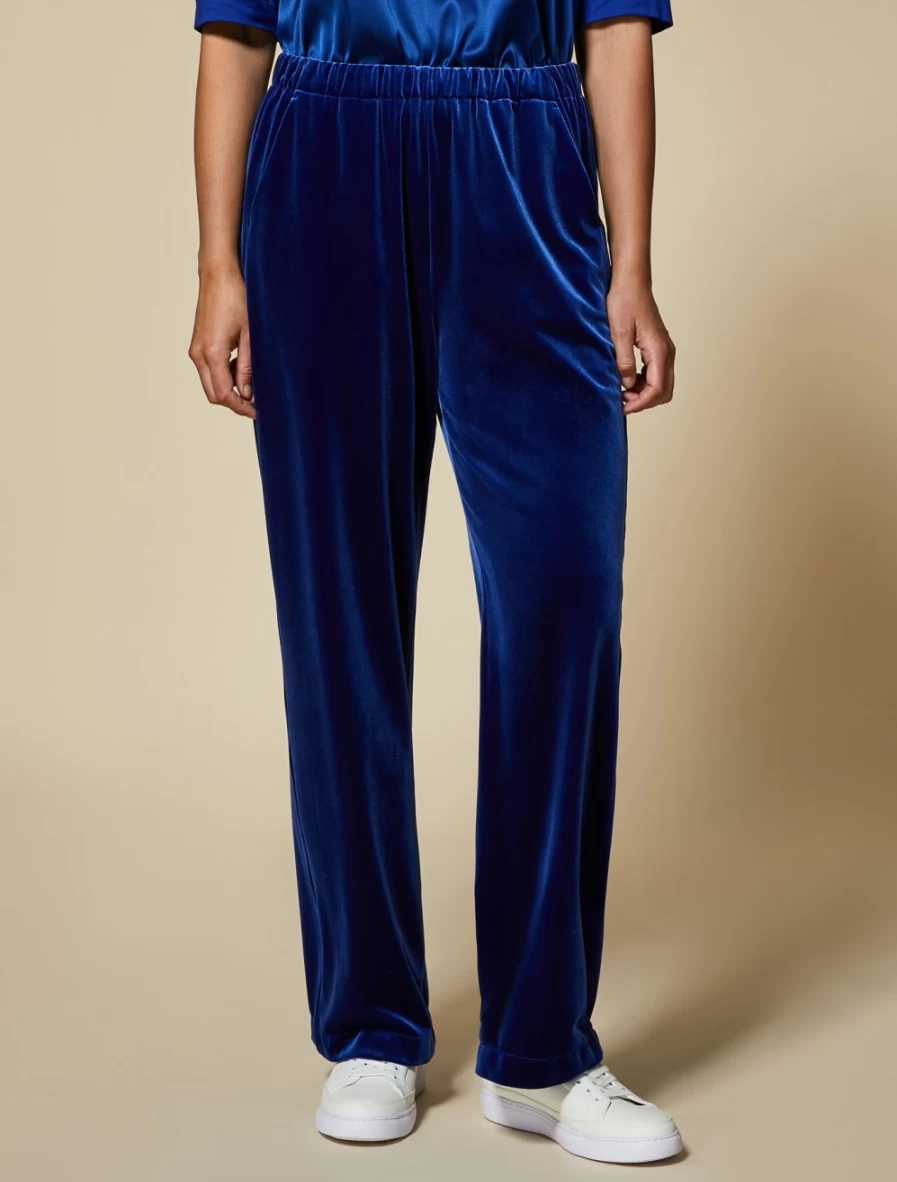 Marina Rinaldi Women's China Blue Fluid Velvet Jersey Trousers | Luxe Comfort & Style