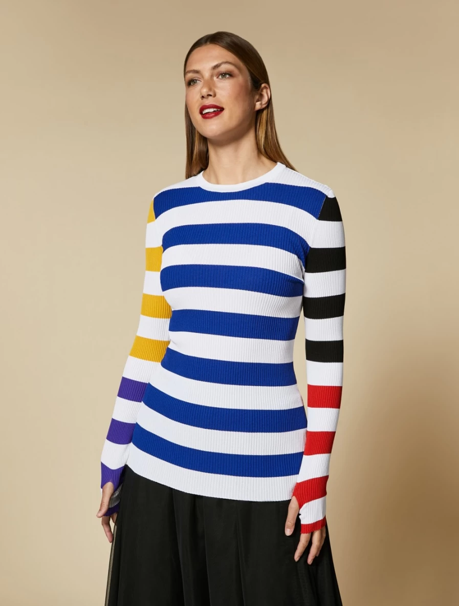 Marina Rinaldi Women's White Rib-Knit Viscose Sweater