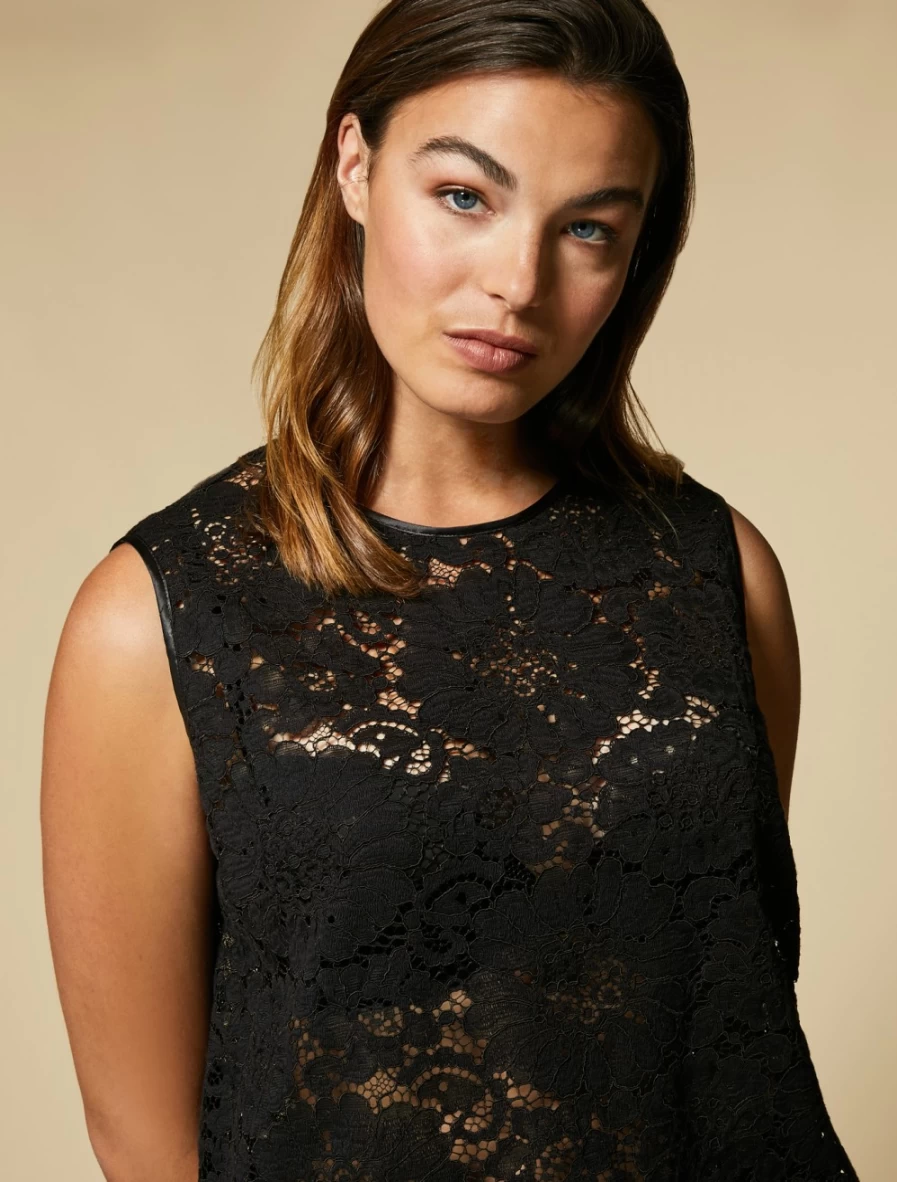 "Marina Rinaldi Women's Black Lace Tunic Top"