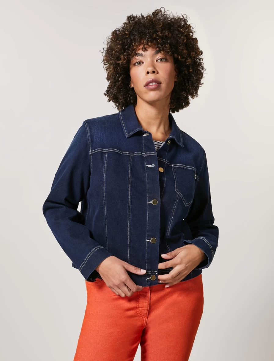 Marina Rinaldi Women's Boxy-Fit Denim Jacket in Dark Navy