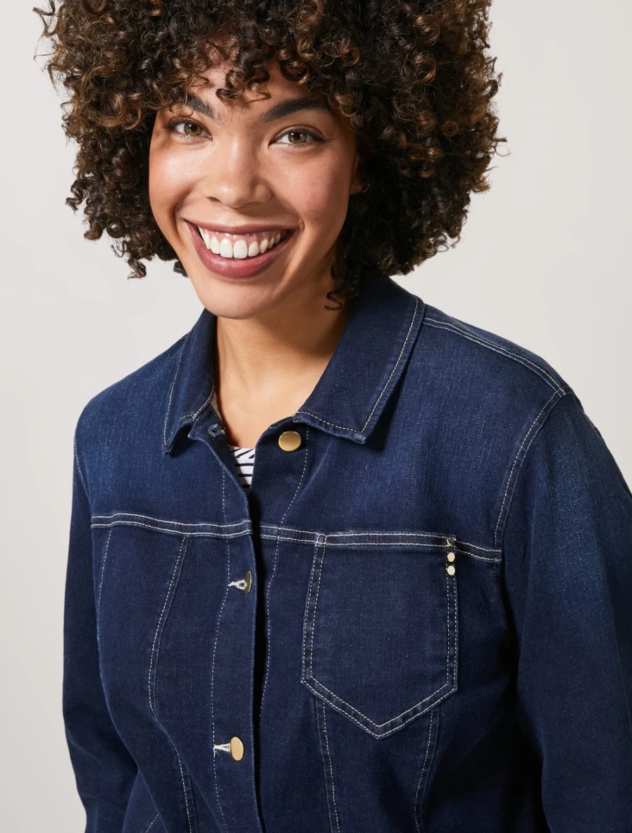 Marina Rinaldi Women's Boxy-Fit Denim Jacket in Dark Navy