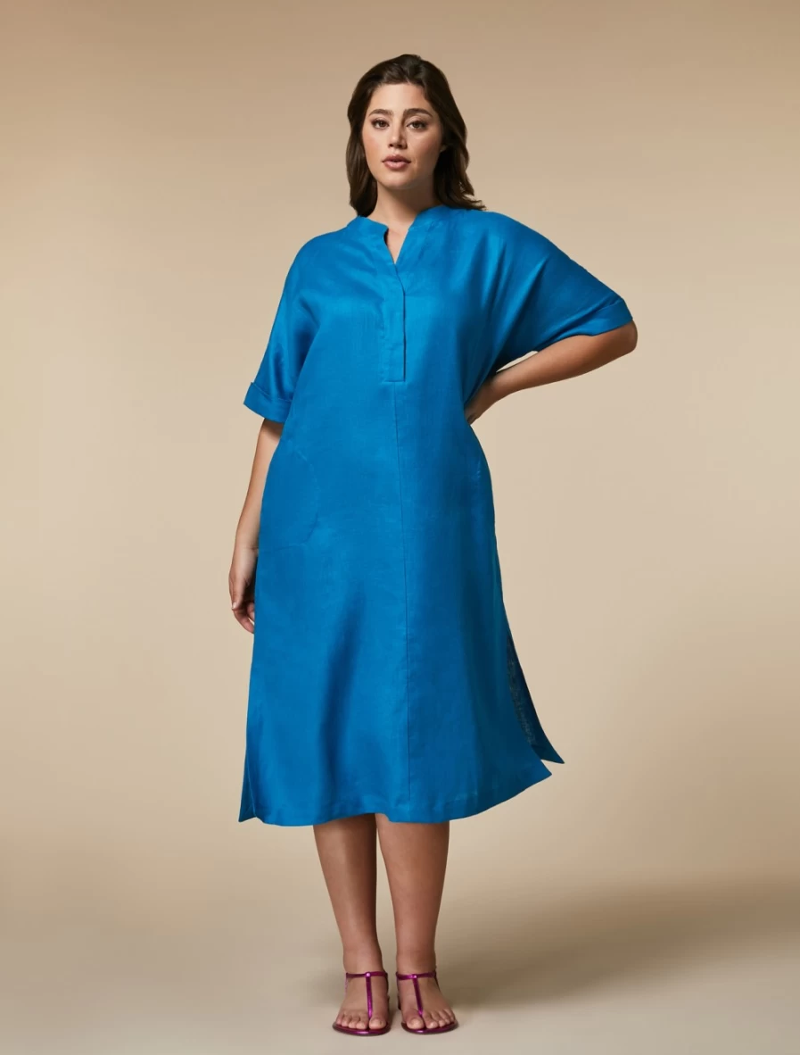"Marina Rinaldi Women's Turquoise Linen Dress – Elegant Summer Style"