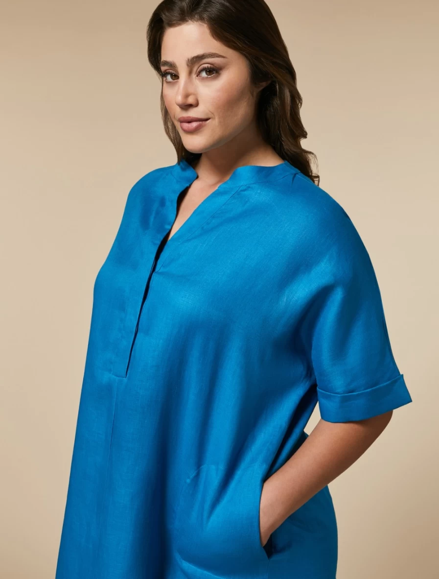 "Marina Rinaldi Women's Turquoise Linen Dress – Elegant Summer Style"