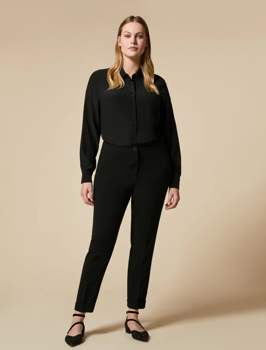 Marina Rinaldi Women's Black Slim-Fit Triacetate Trousers for Elegant Comfort