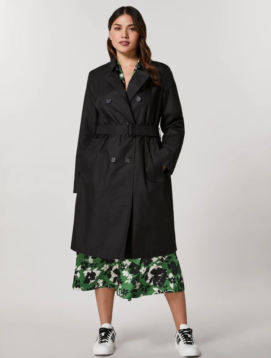 "Marina Rinaldi Women's Black Cotton-Blend Trench Coat"