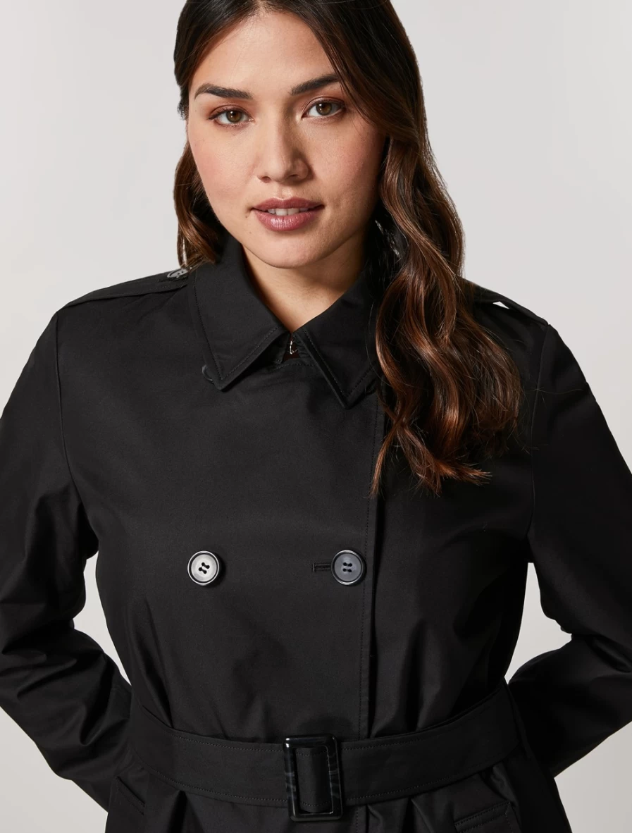 "Marina Rinaldi Women's Black Cotton-Blend Trench Coat"