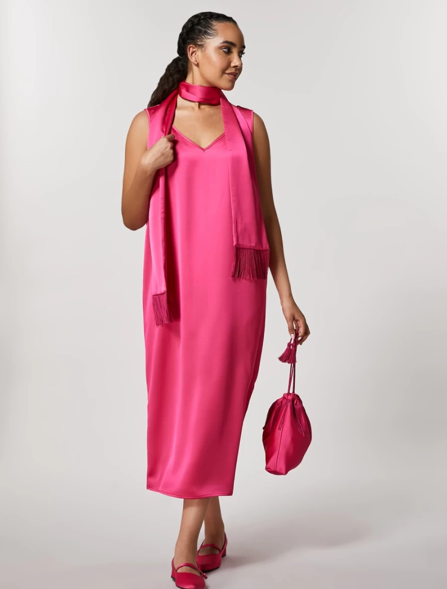"Marina Rinaldi Women's Fuchsia Silk Satin Stole - Elegant Luxury Scarf"