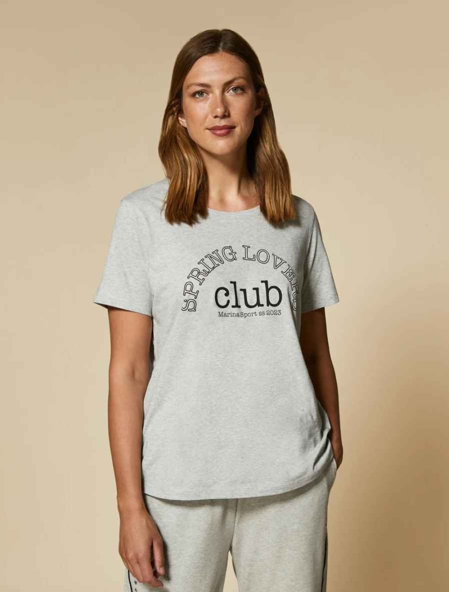 Marina Rinaldi Women's Medium Grey Print-Embellished Jersey T-Shirt