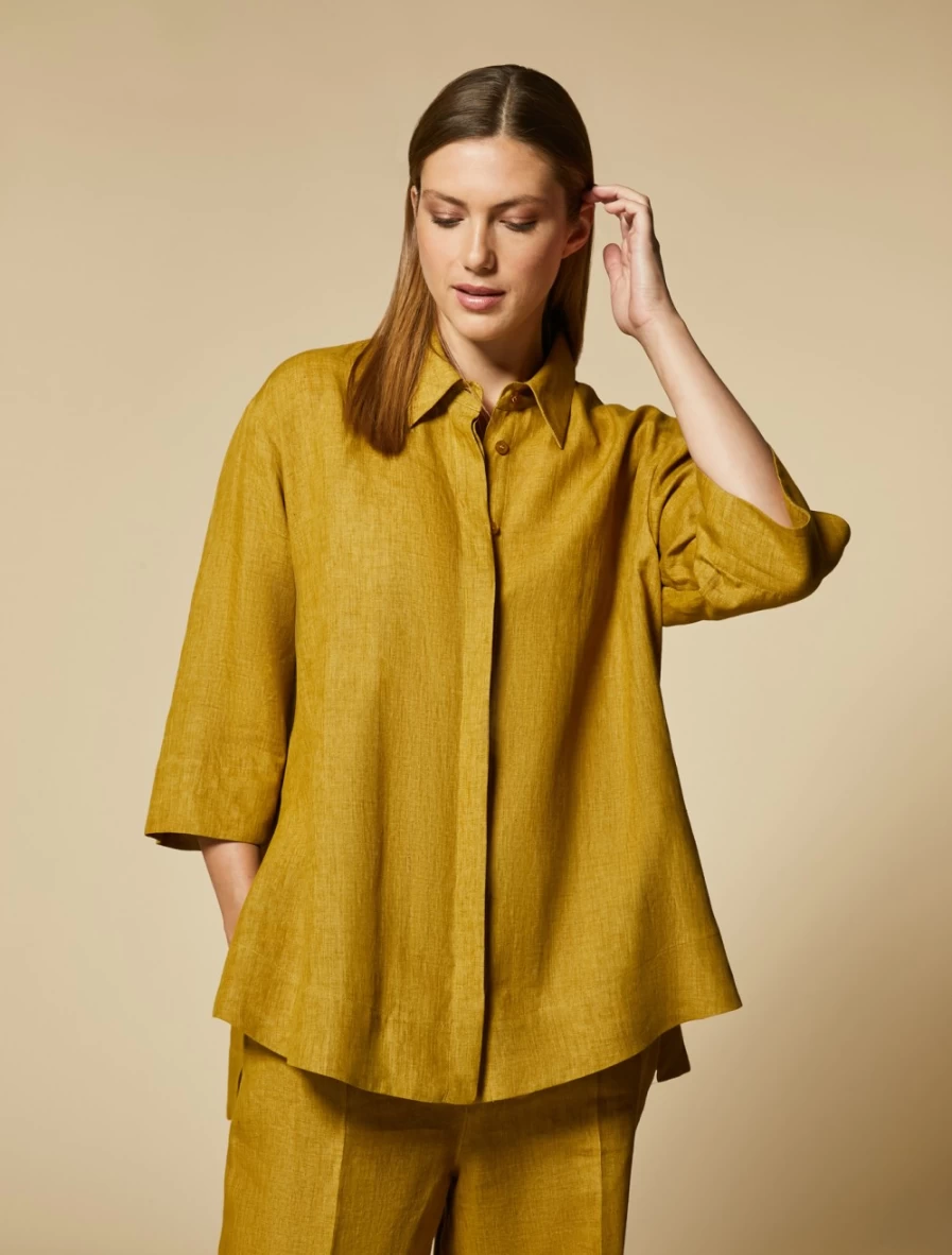 "Marina Rinaldi Women's Mustard Lightweight Linen Shirt"