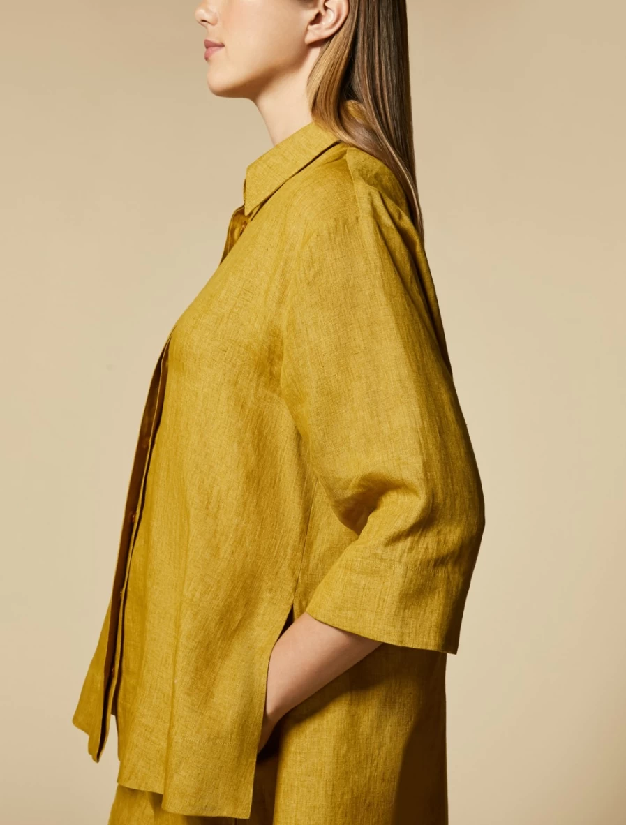 "Marina Rinaldi Women's Mustard Lightweight Linen Shirt"