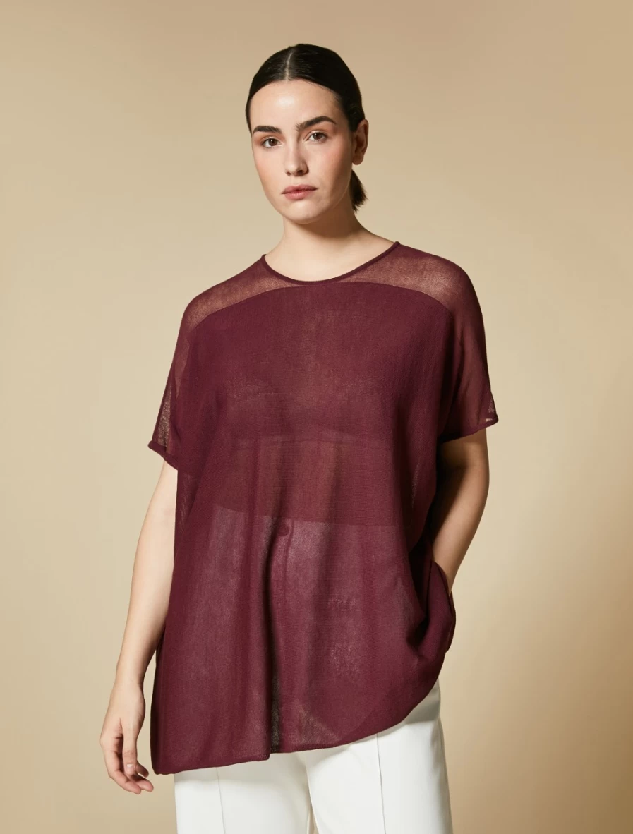"Marina Rinaldi Women's Bordeaux Viscose Crepe Sweater"